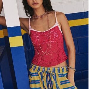 Free People All Day Pink Lace Cami Medium
